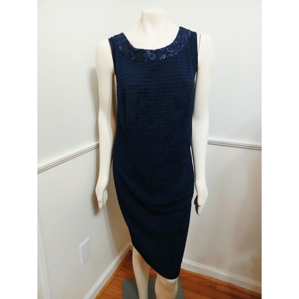 Maya Brooke Navy Blue Sequin Trim Dress and Jacket Set 22W Plus Size NEW - Picture 6 of 11